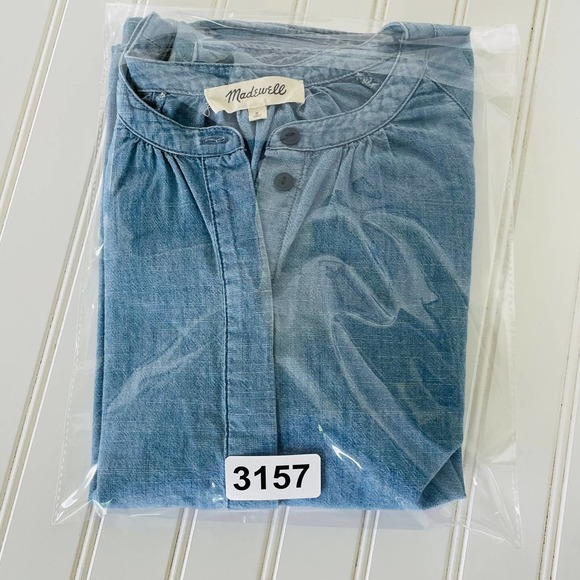Madewell Size S Light Blue Denim Ruffle Shirt - Picture 10 of 11